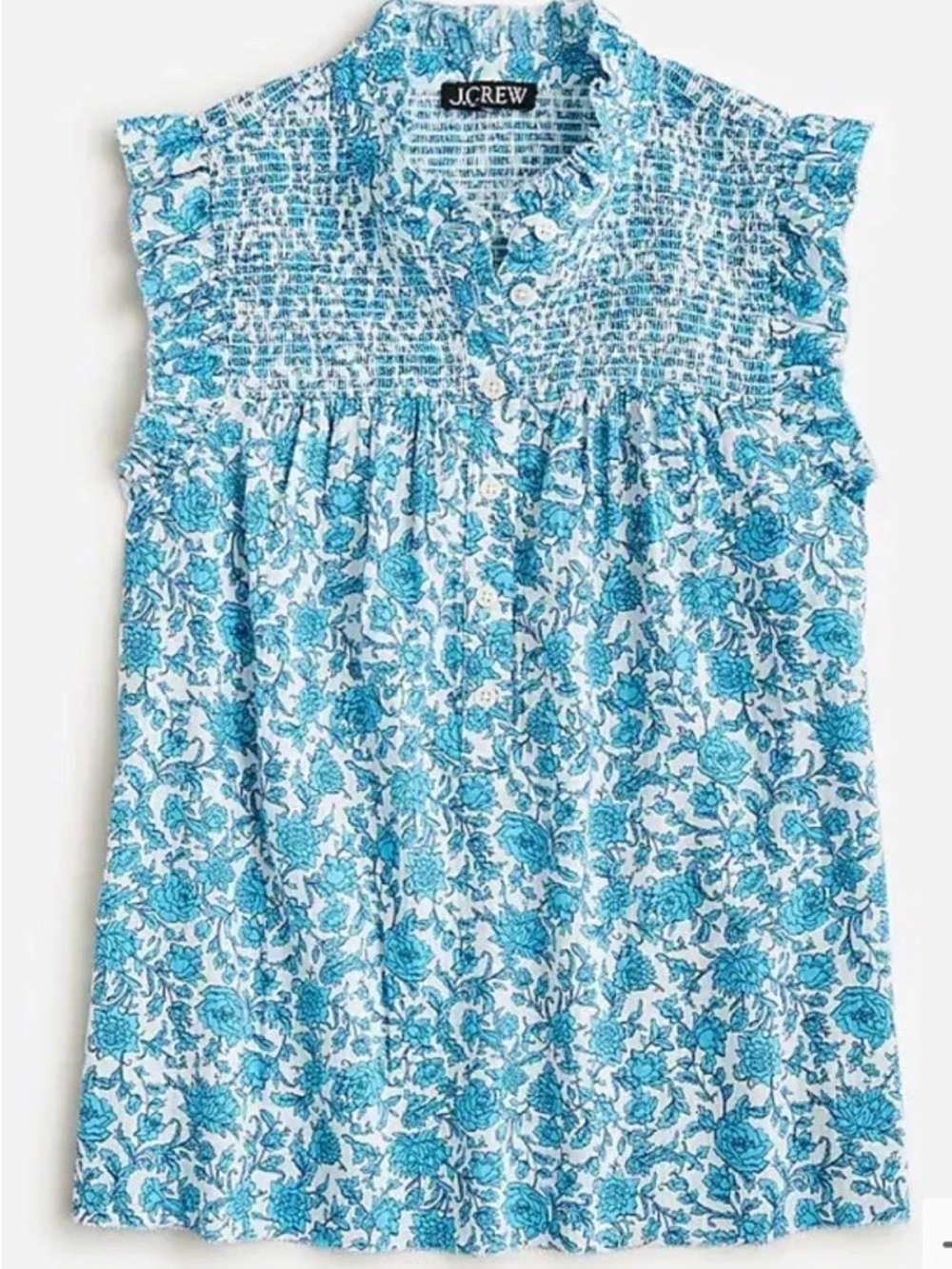 J. Crew Garden Soft Gauze Top in blue blooms Smocked Sleeveless Top- sz XS